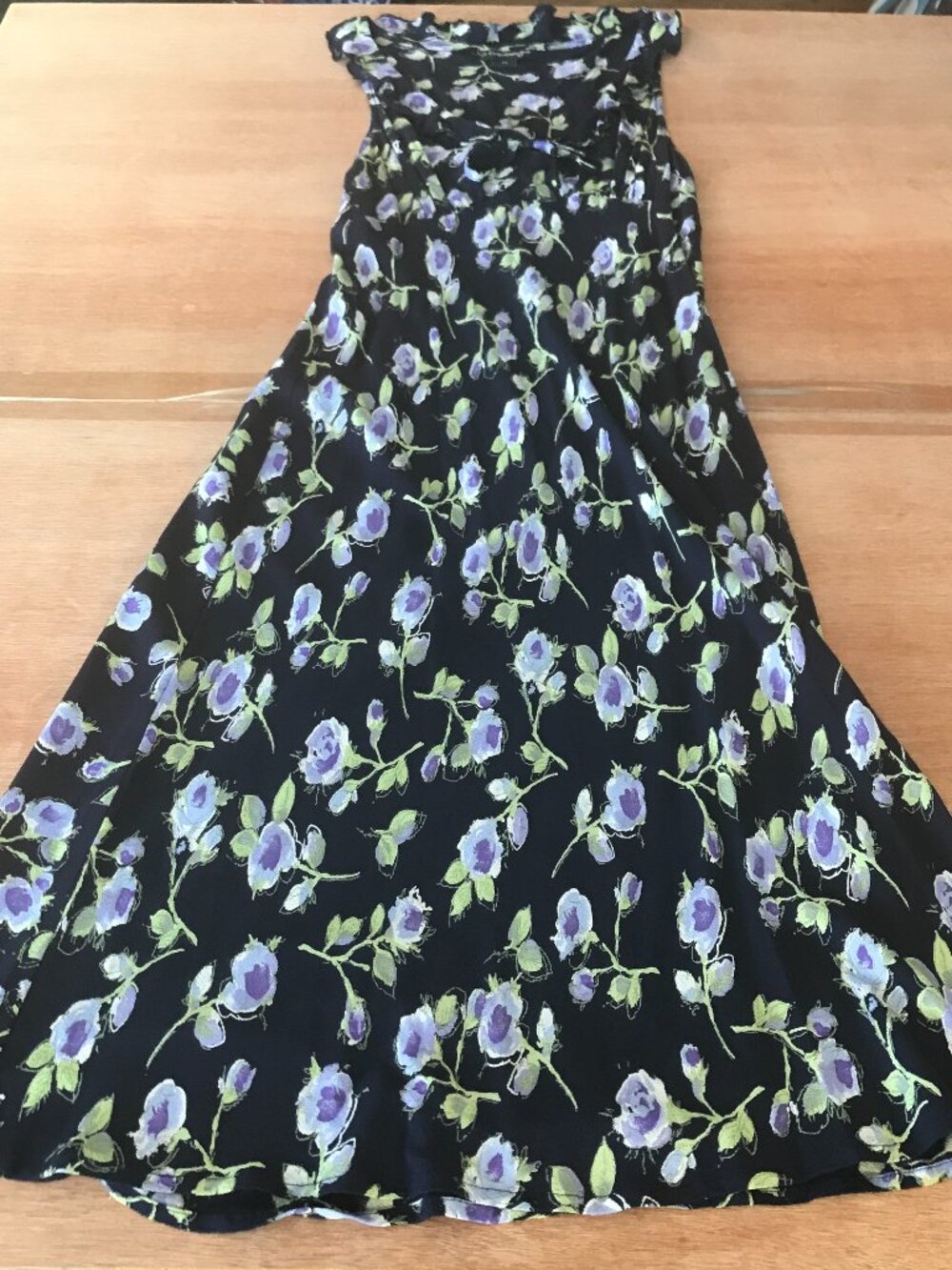 Cinnamon Girl Maxi Dress Women Blue Floral Sleeveless V Neck Flowy 100% Rayon